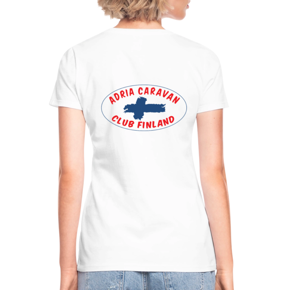V-aukkoinen naisten t-paita Adria Club Finland-logopainatuksilla - valkoinen