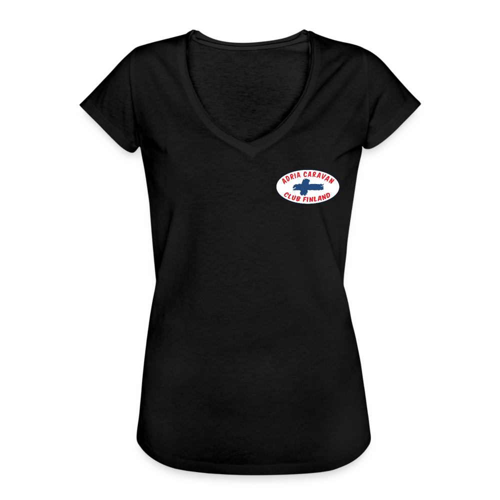 Naisten vintage t-paita Adria Club Finland-logopainatuksilla - musta