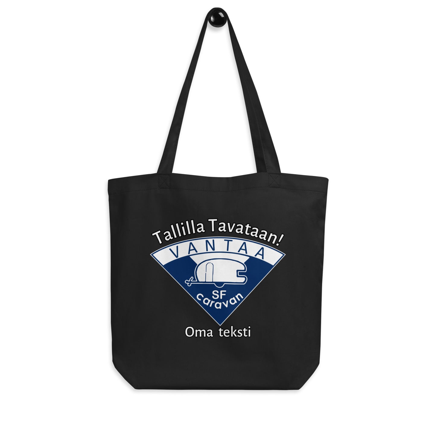 Saunakassi SF-Caravan Vantaan logolla "Tallilla Tavataan!" omalla tekstillä