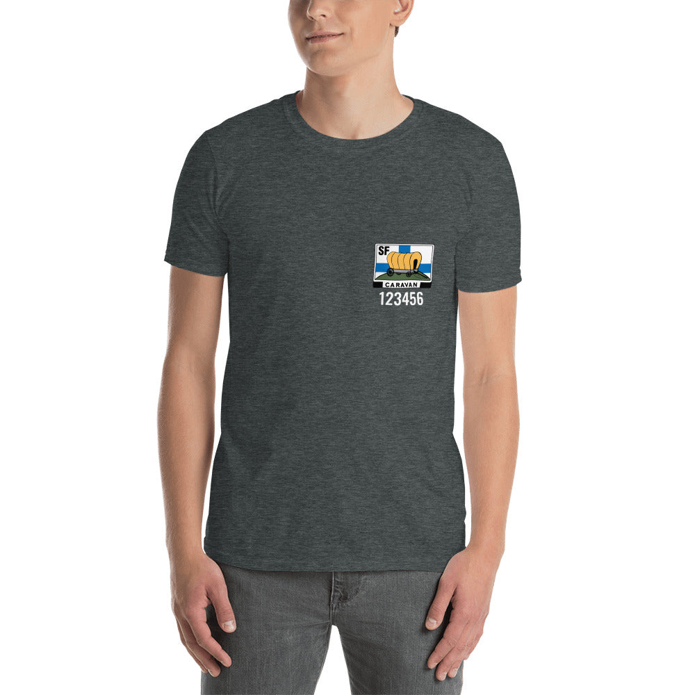 Unisex t-paita painetulla SF-Caravan logolla ja omalla caravan-numerolla