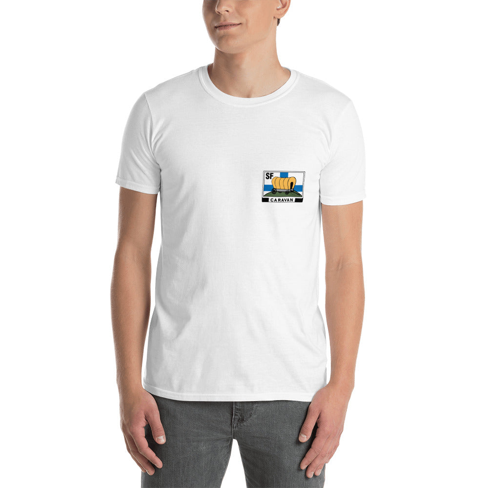 Unisex t-paita painetulla SF-Caravan logolla ja omalla caravan-numerolla