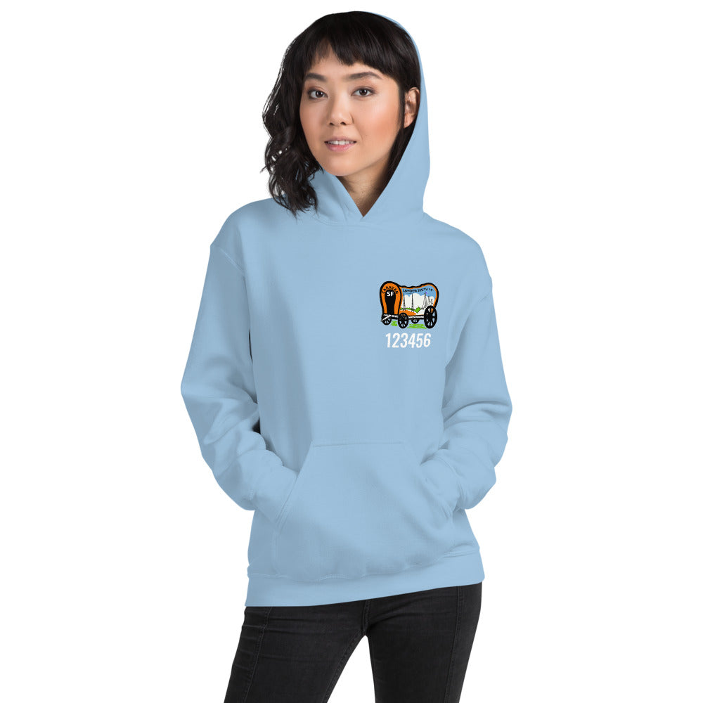 Unisex huppari SF-Caravan Lahden Seutu logo edessä omalla jäsennumerolla