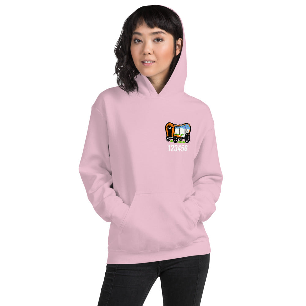 Unisex huppari SF-Caravan Lahden Seutu logo edessä omalla jäsennumerolla