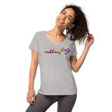 V-aukkoinen muotoon-ommeltu t-paita Polyamoria-logolla