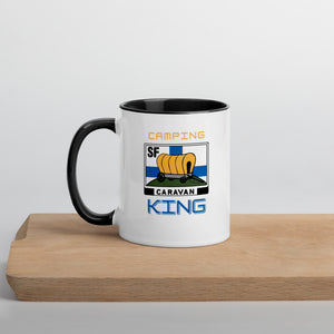Kahvi- tai teekuppi "Camping King" SF-Caravan logolla, sisältä värillinen