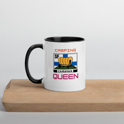 Kahvi- tai teekuppi "Camping Queen" SF-Caravan logolla, sisältä värillinen