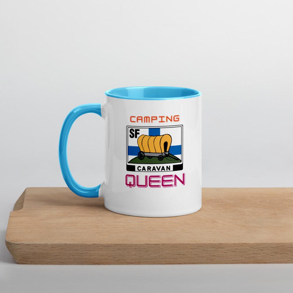 Kahvi- tai teekuppi "Camping Queen" SF-Caravan logolla, sisältä värillinen
