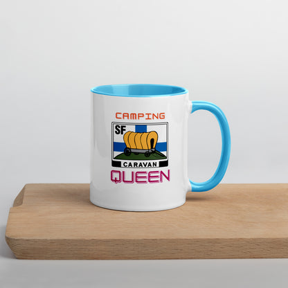 Kahvi- tai teekuppi "Camping Queen" SF-Caravan logolla, sisältä värillinen