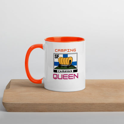 Kahvi- tai teekuppi "Camping Queen" SF-Caravan logolla, sisältä värillinen