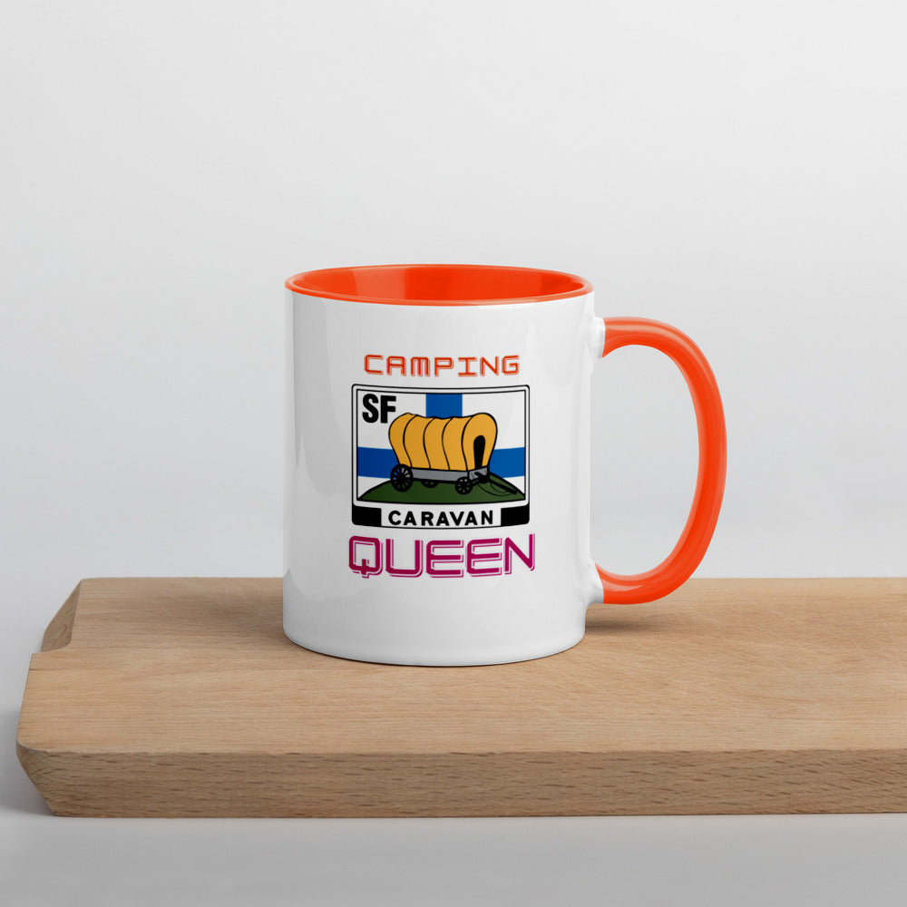 Kahvi- tai teekuppi "Camping Queen" SF-Caravan logolla, sisältä värillinen