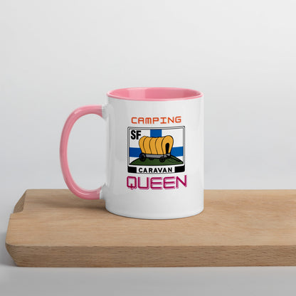 Kahvi- tai teekuppi "Camping Queen" SF-Caravan logolla, sisältä värillinen