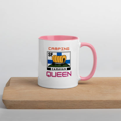 Kahvi- tai teekuppi "Camping Queen" SF-Caravan logolla, sisältä värillinen