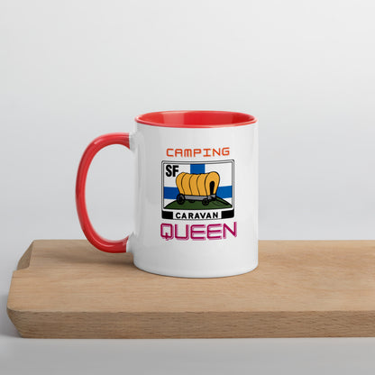 Kahvi- tai teekuppi "Camping Queen" SF-Caravan logolla, sisältä värillinen