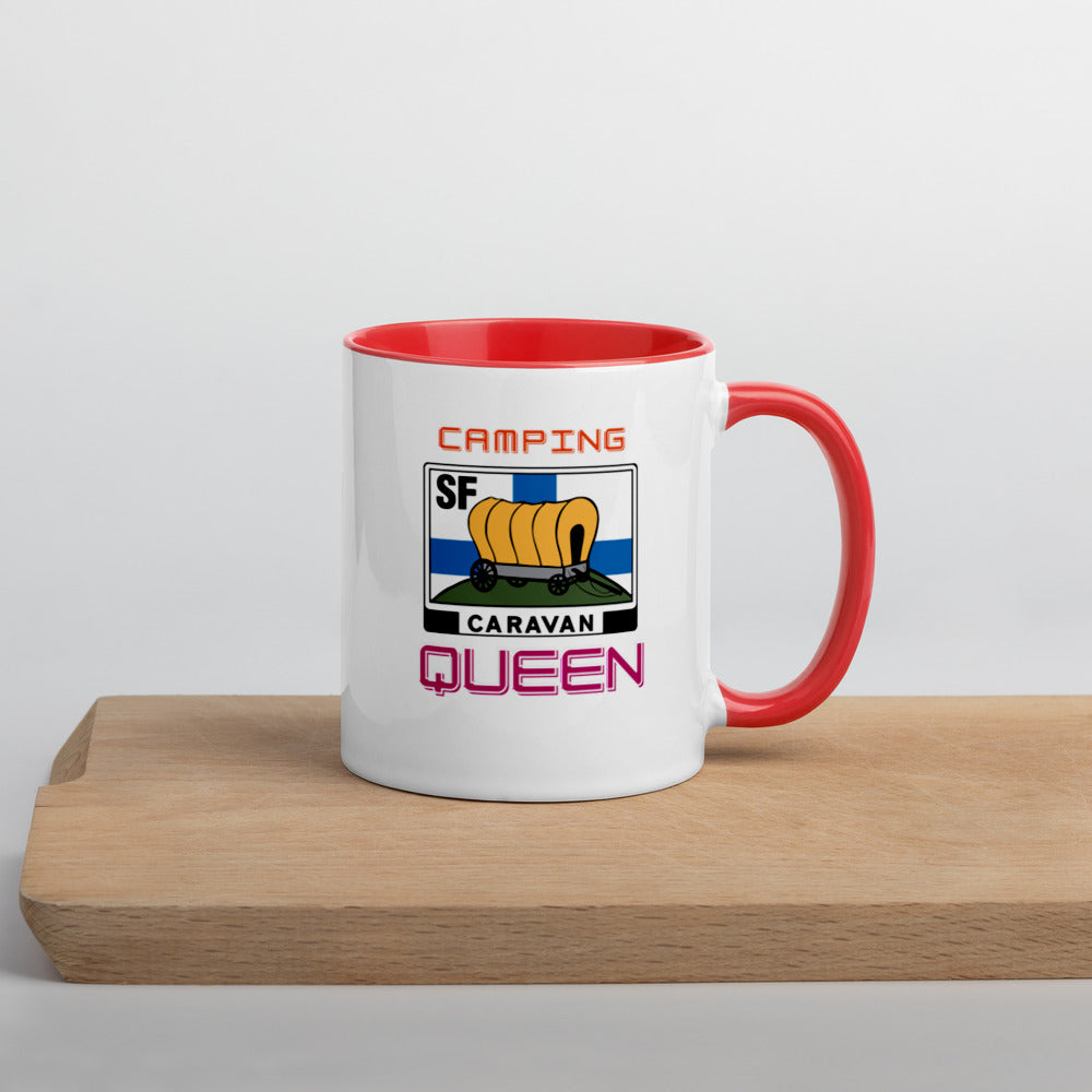 Kahvi- tai teekuppi "Camping Queen" SF-Caravan logolla, sisältä värillinen